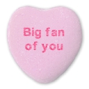 big fan of you written on a pink candy heart